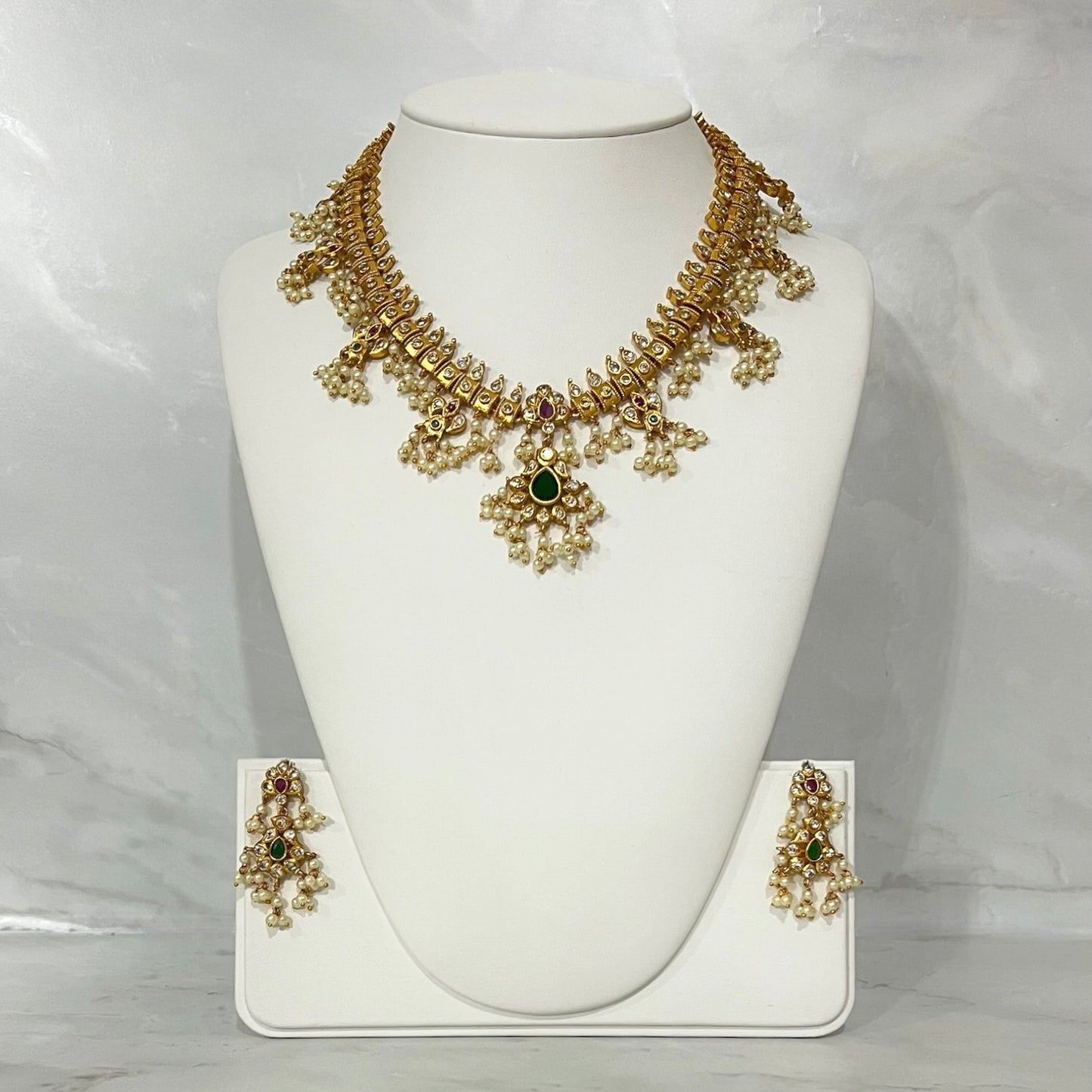 Heritage Temple Style Pearl Gold Necklace Set