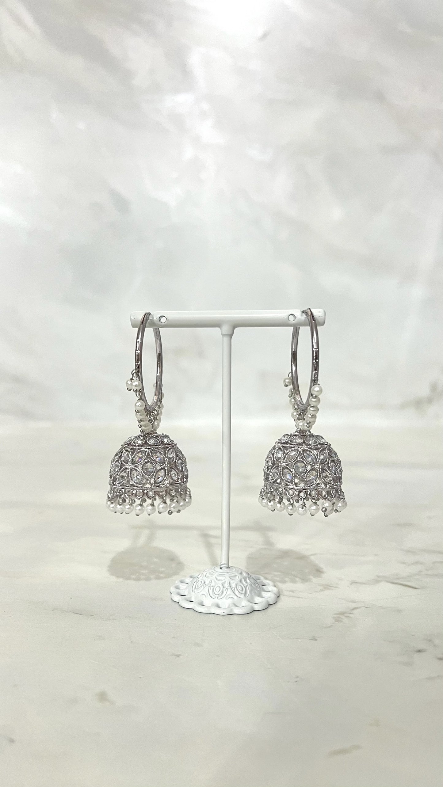 Silver Pearl Hooped Jhumkis