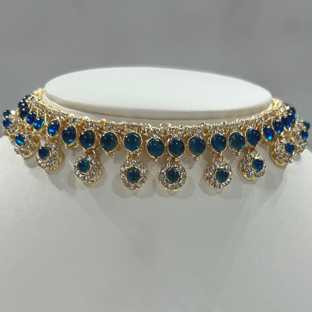 Blue Choker Set with Earrings and Tikka