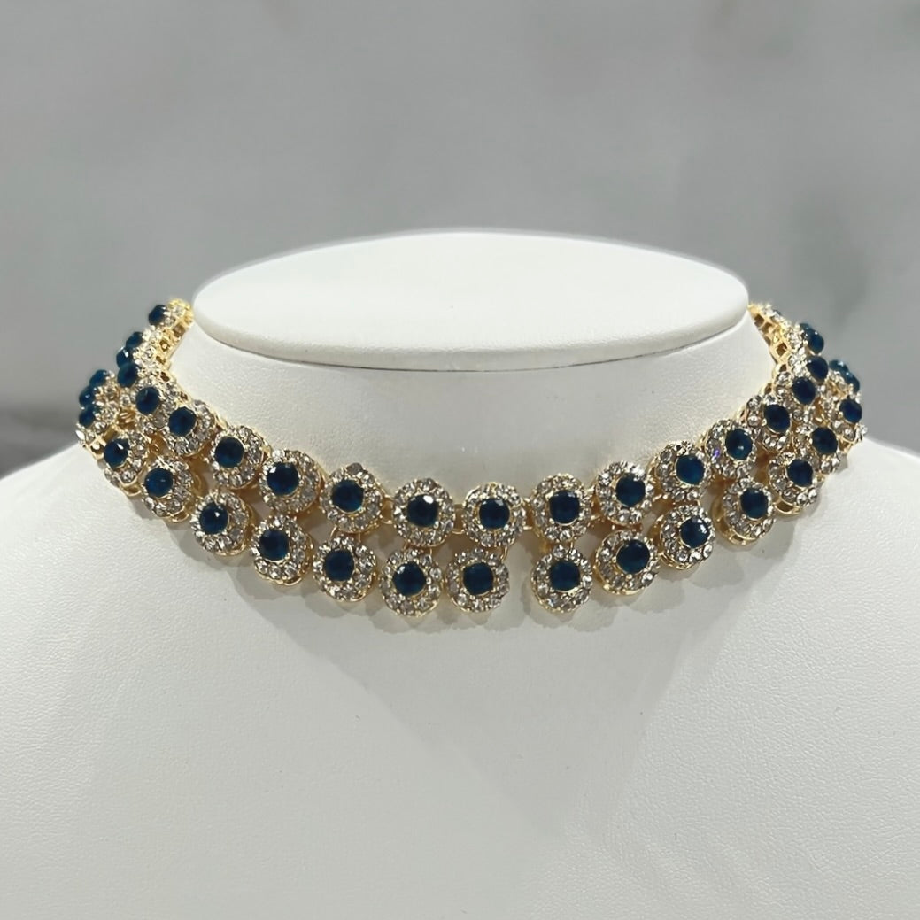 Blue Choker Set with Earrings