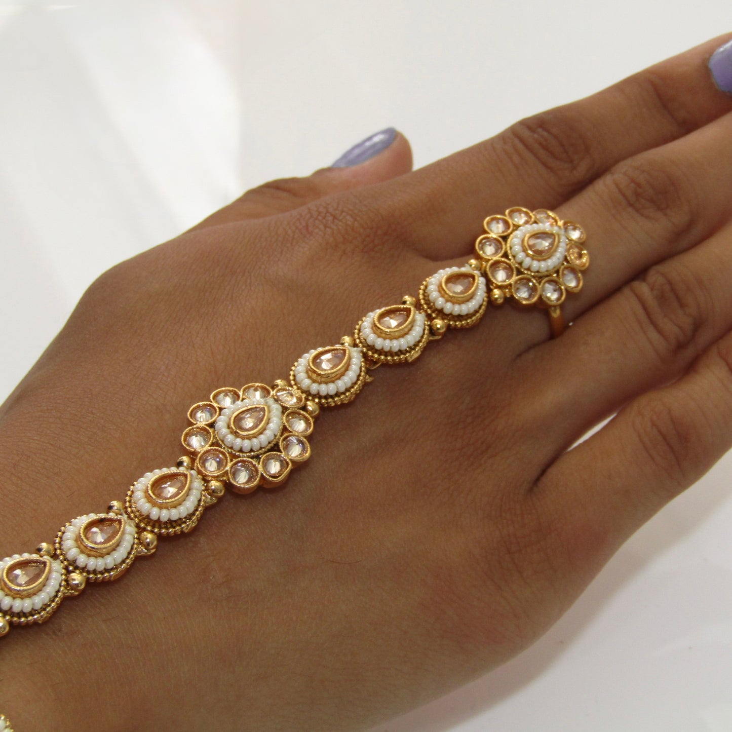Gold Polki and Pearl Hand Piece