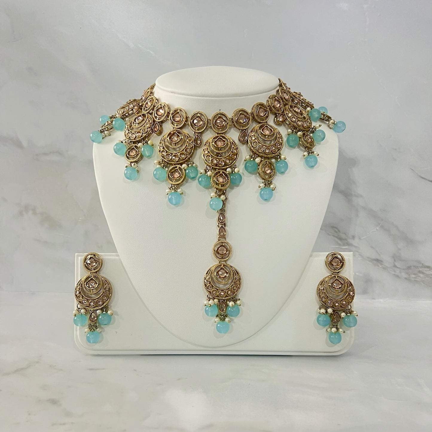 Blue Circle Choker Set with Tikka