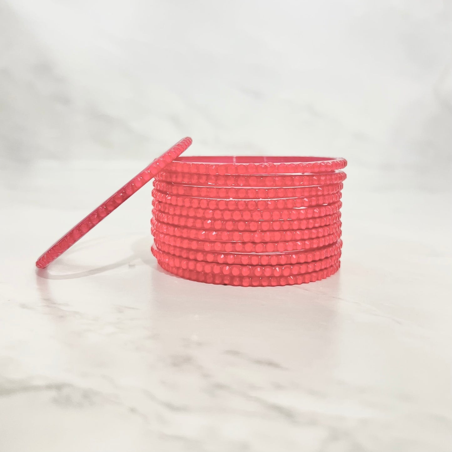 Coral Red Stone Glass Bangles