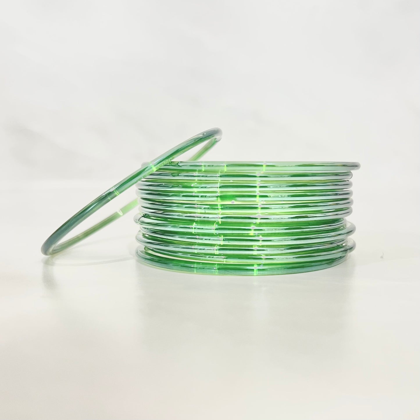 Iridescent Green Shiny Glass Bangles