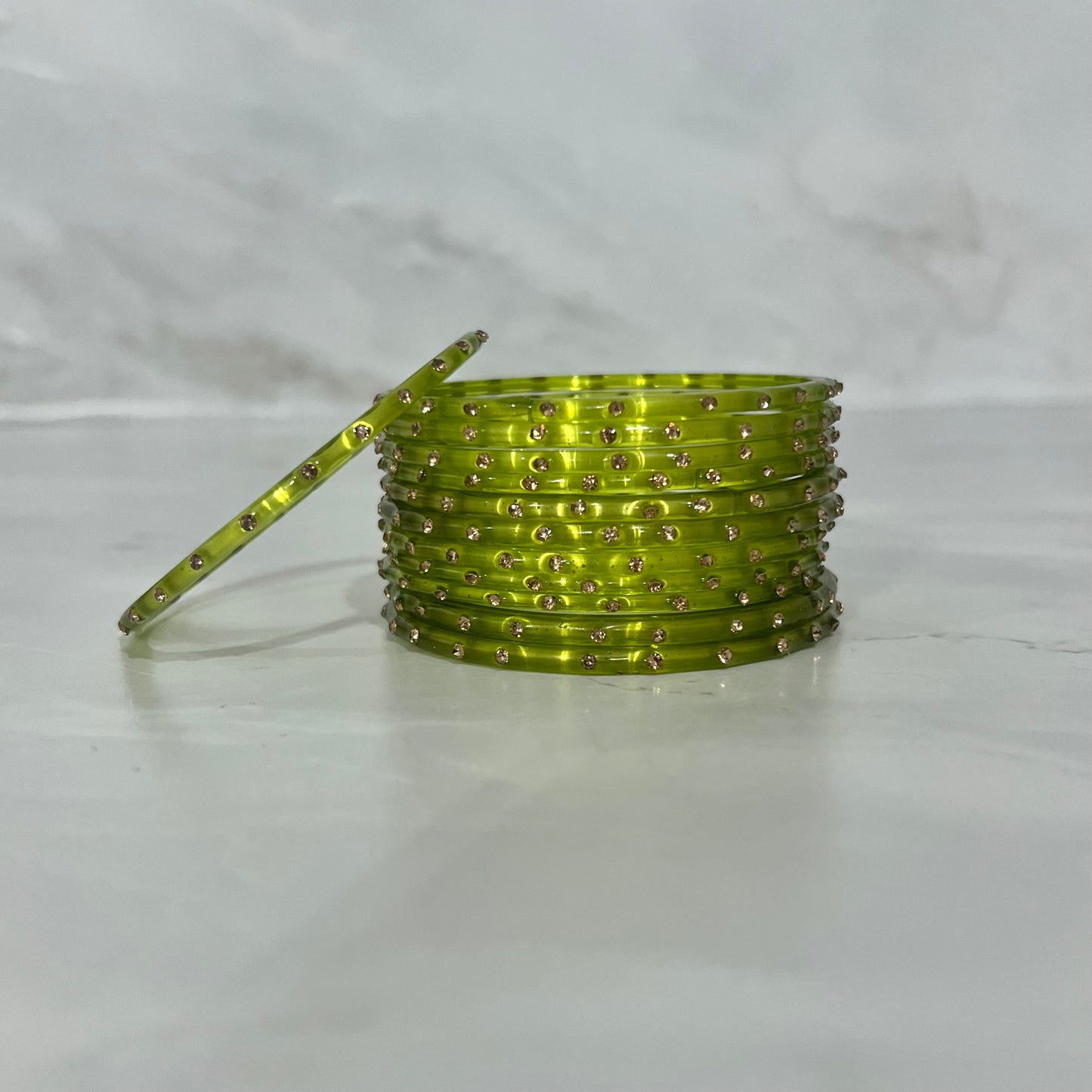 Olive Green Translucent Raindrop Glass Bangles