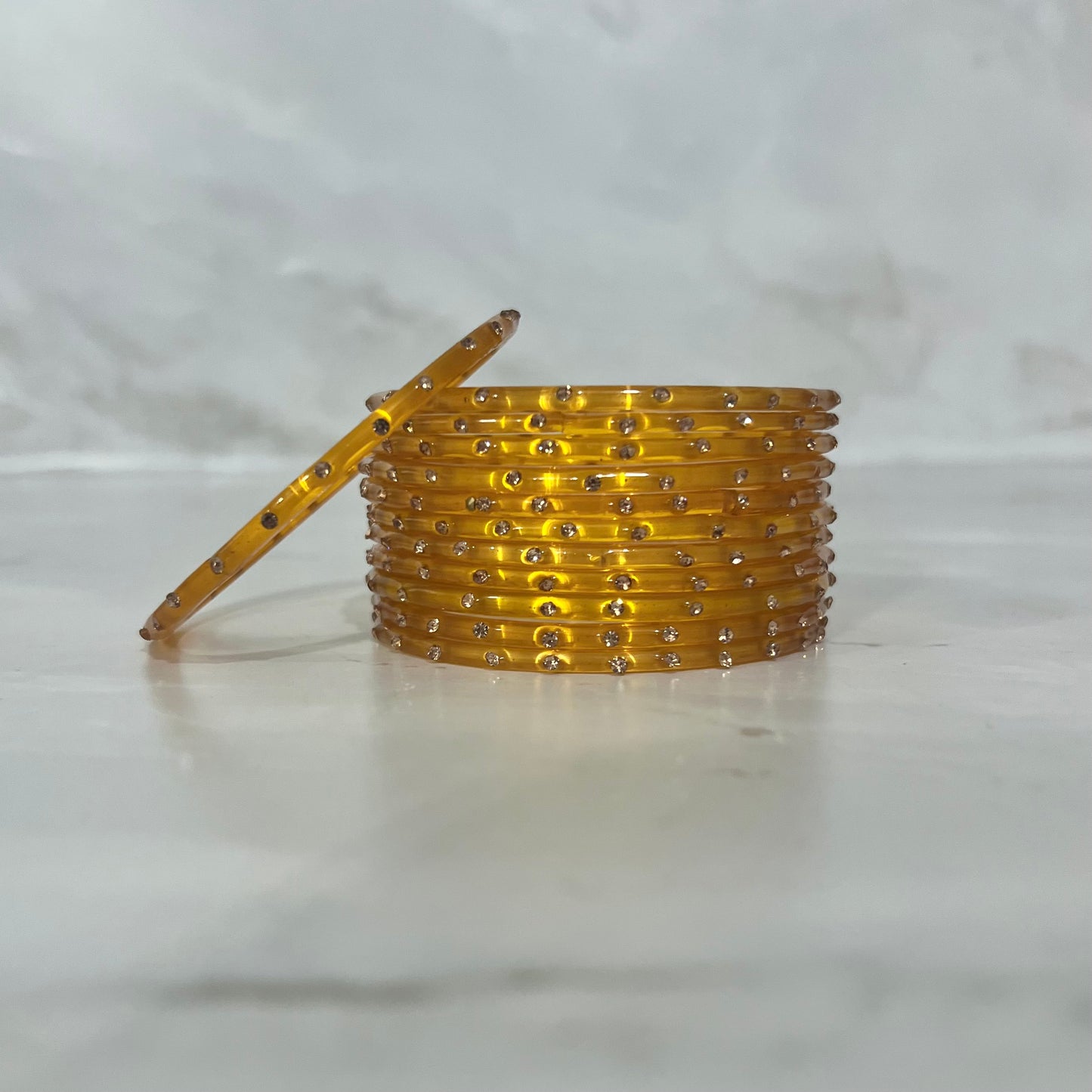 Yellow Translucent Raindrop Glass Bangles