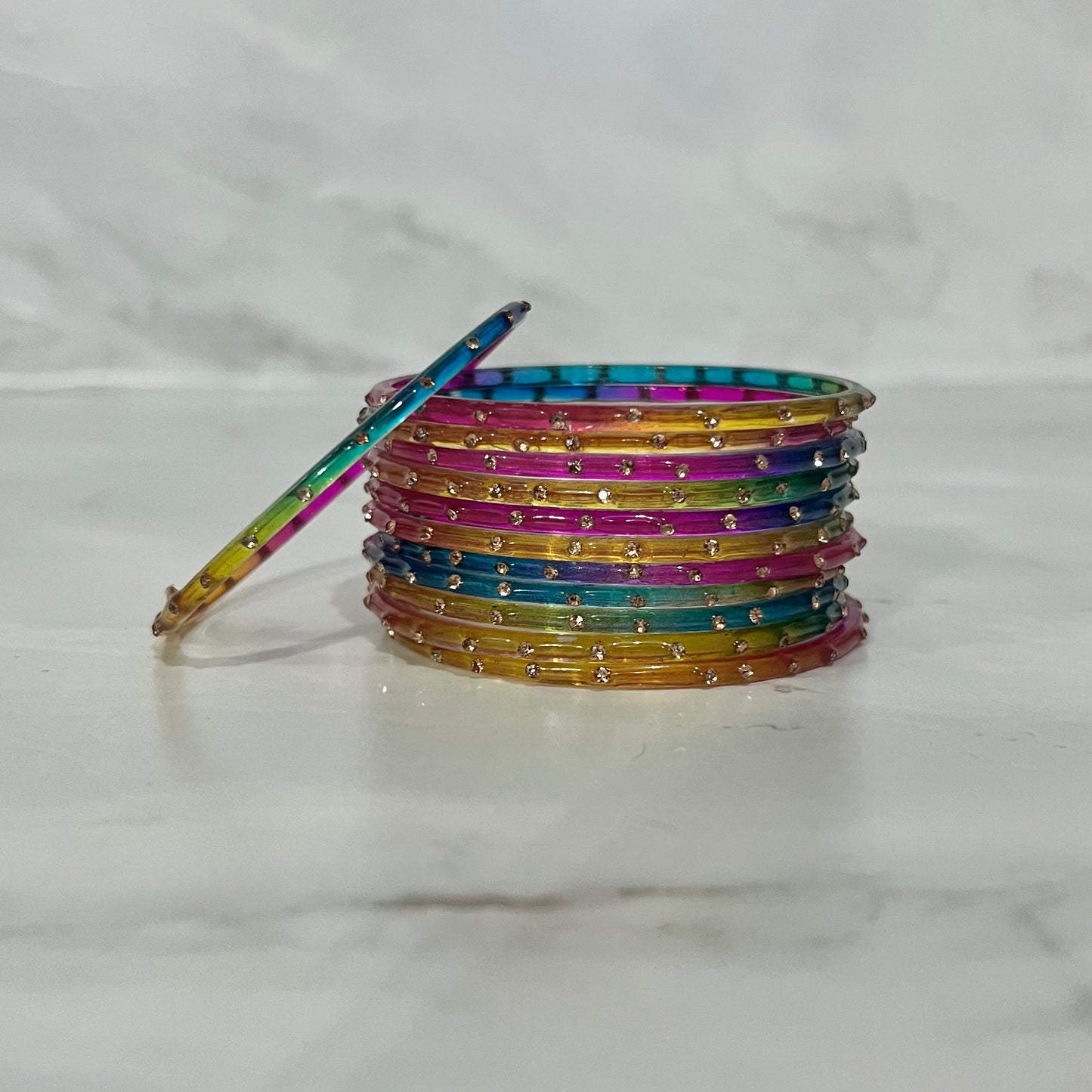 Rainbow Translucent Raindrop Glass Bangles
