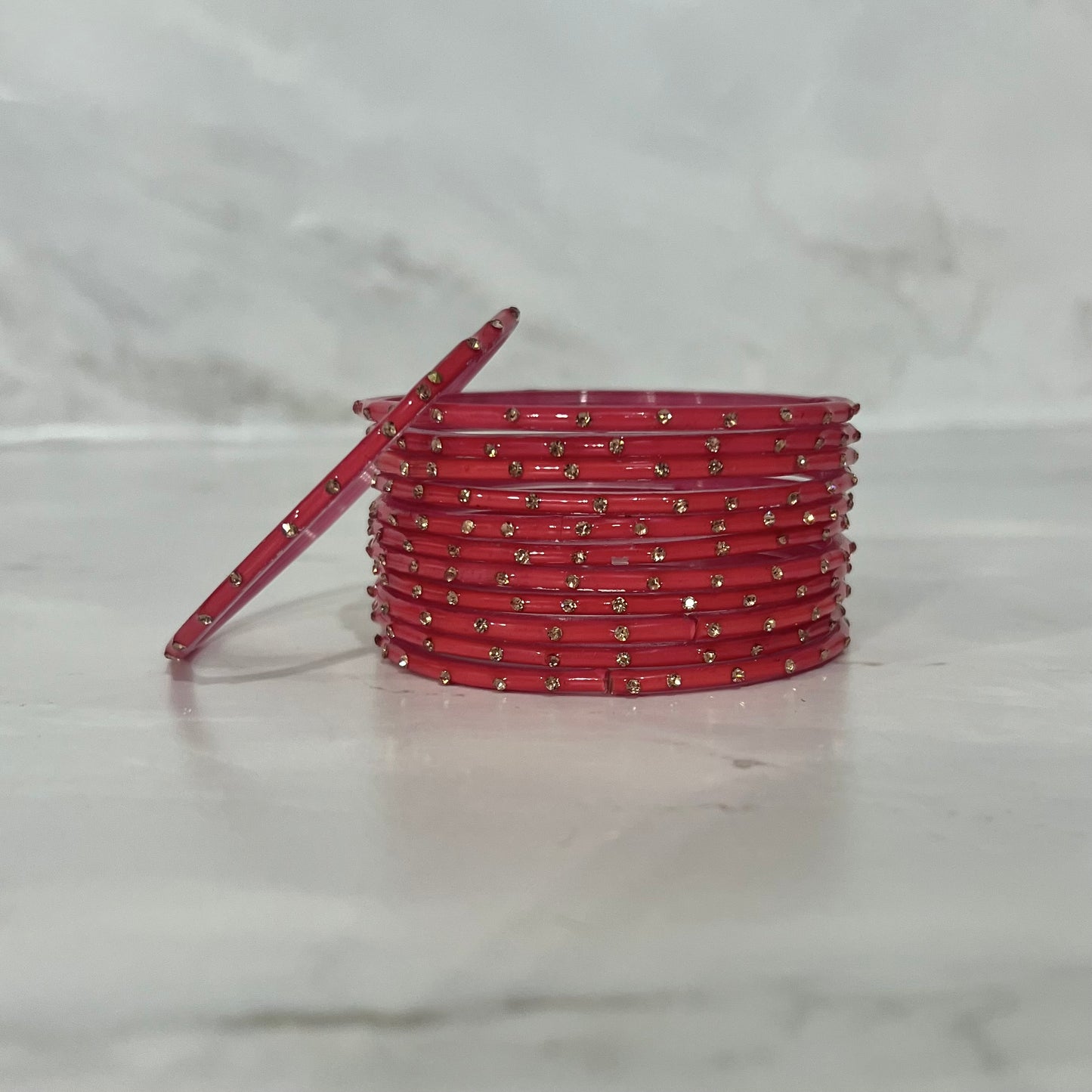 Coral Red Raindrop Glass Bangles
