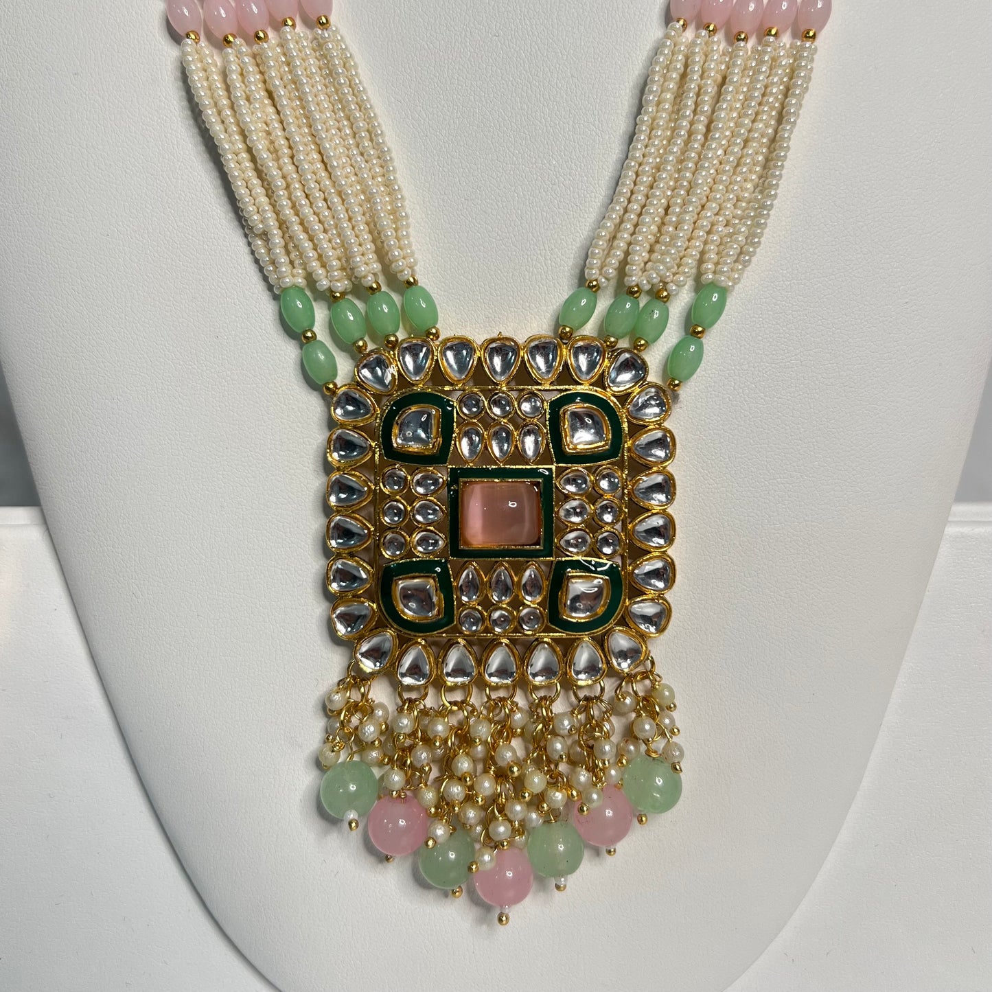 Pink and Green Long Mala Set