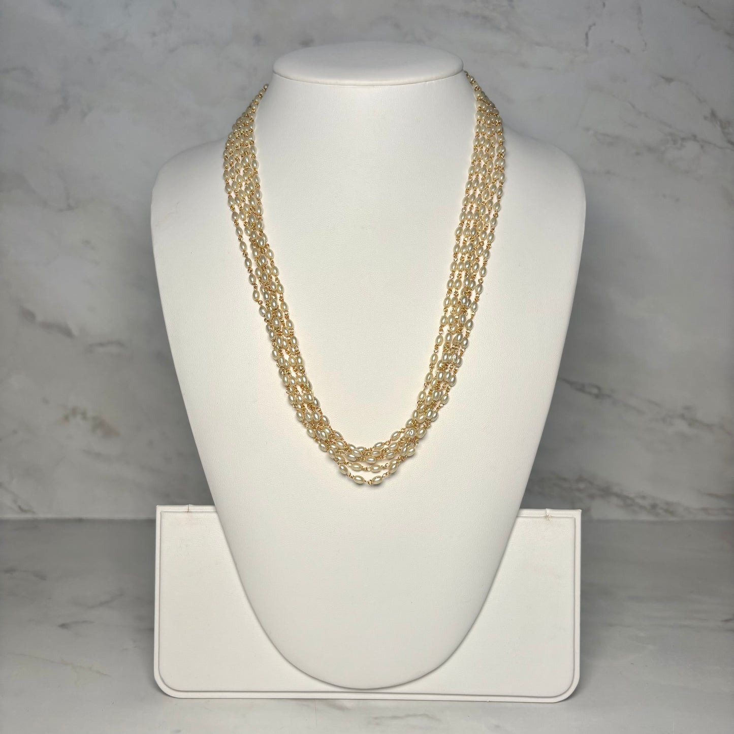Six Layered Oval Pearl Mala Long Necklace