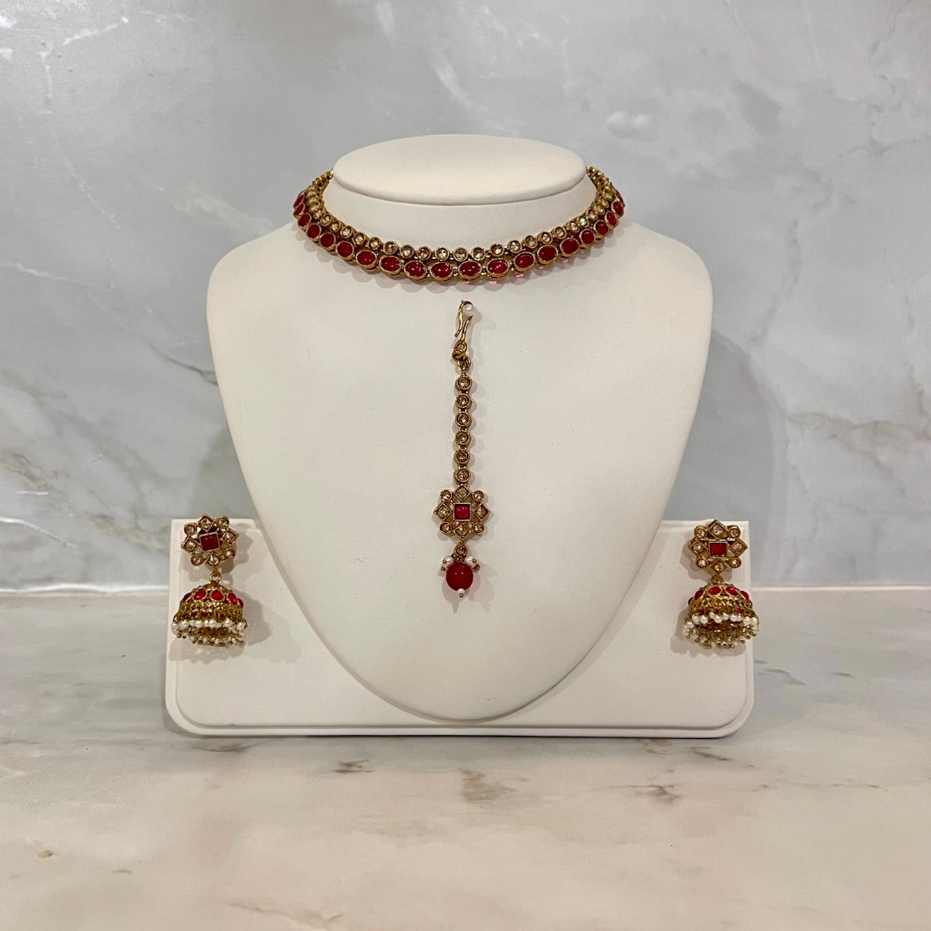 Pink Choker Set with Earrings and Tikka