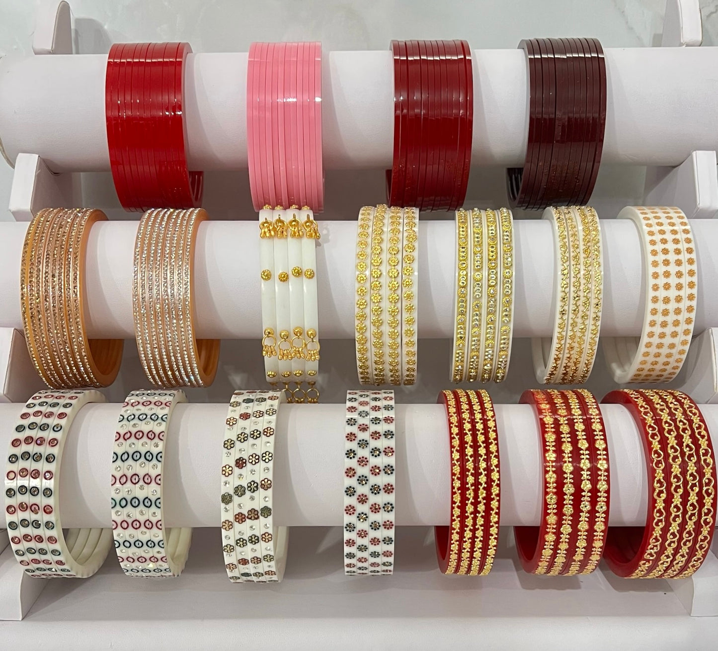 Set of 4 Red and Gold Flower Choora Bangles