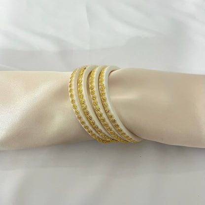 Set of 4 White Gold Flower Choora Bangles