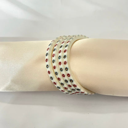 Set of 4 White, Red and Green Flower Choora Bangles