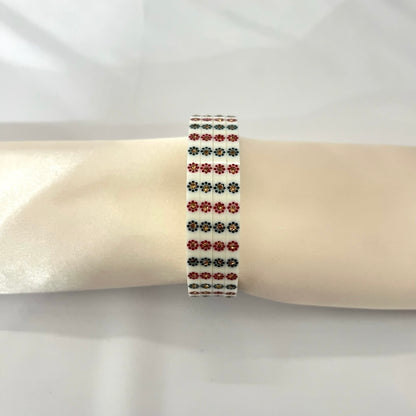 Set of 4 White, Red and Green Flower Choora Bangles