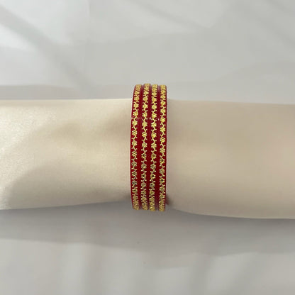Set of 4 Red and Gold Flower Choora Bangles