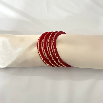 Set of 4 Red and Gold Flower Choora Bangles