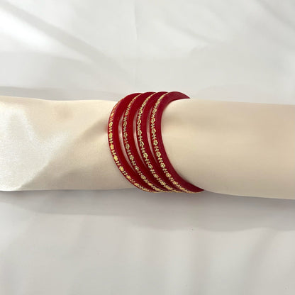 Set of 4 Red and Gold Flower Choora Bangles