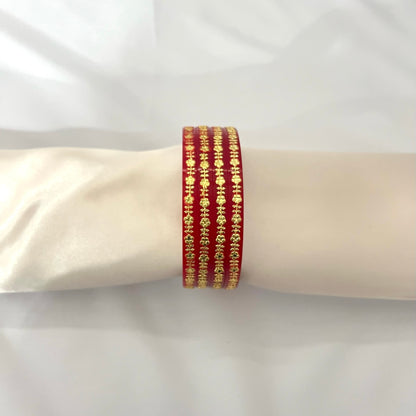 Set of 4 Red and Gold Flower Choora Bangles