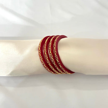 Set of 4 Red and Gold Flower Choora Bangles