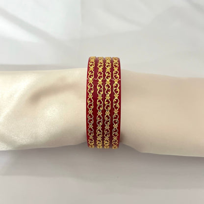 Set of 4 Red and Gold Flower Choora Bangles