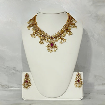 Heritage Temple Style Pearl Gold Necklace Set