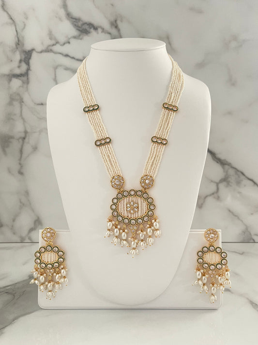 Polki Mala Long Necklace and Earring, Indian Bollywood Desi Jewellery