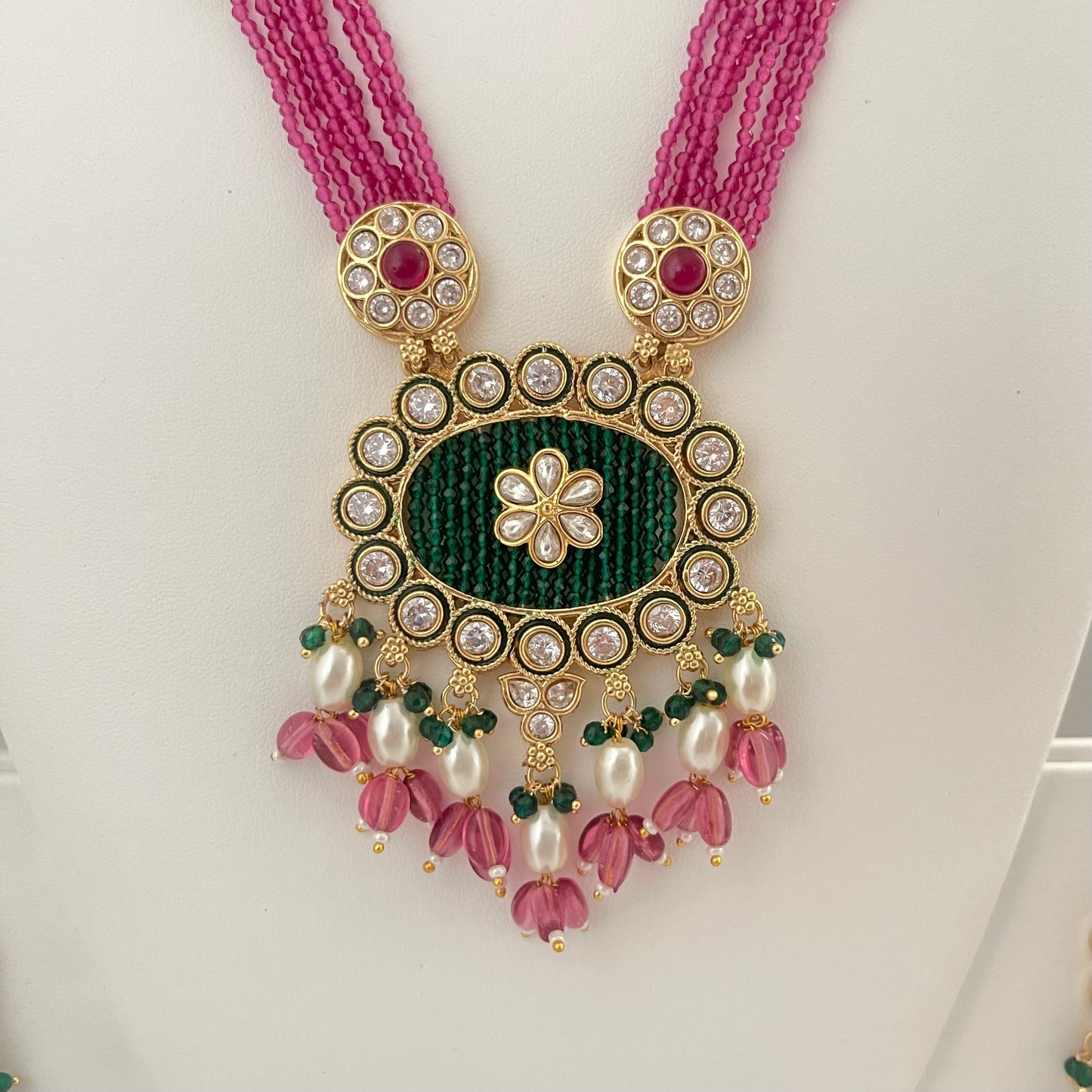 Polki Mala Long Necklace and Earring, Indian Bollywood Desi Jewellery