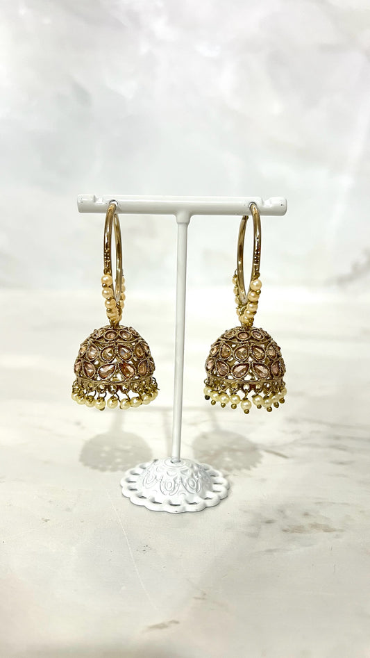 Gold Pearl Hooped Jhumkis