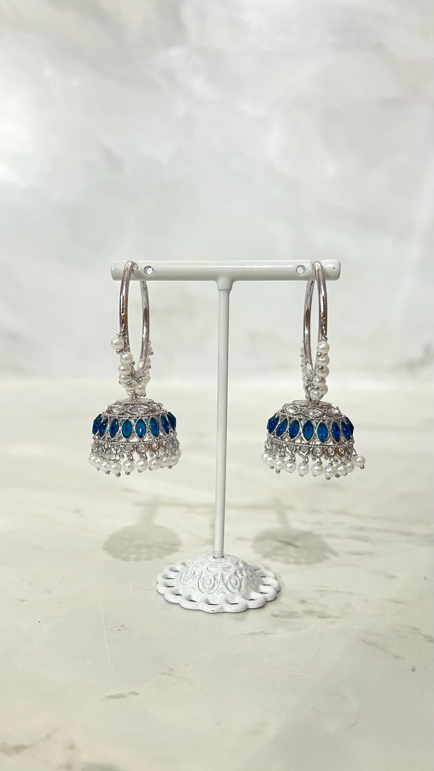 Silver Pearl Hooped Jhumkis