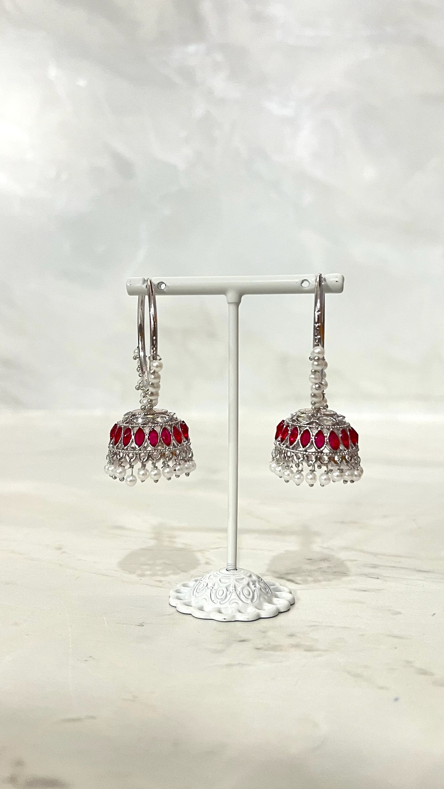 Silver Pearl Hooped Jhumkis