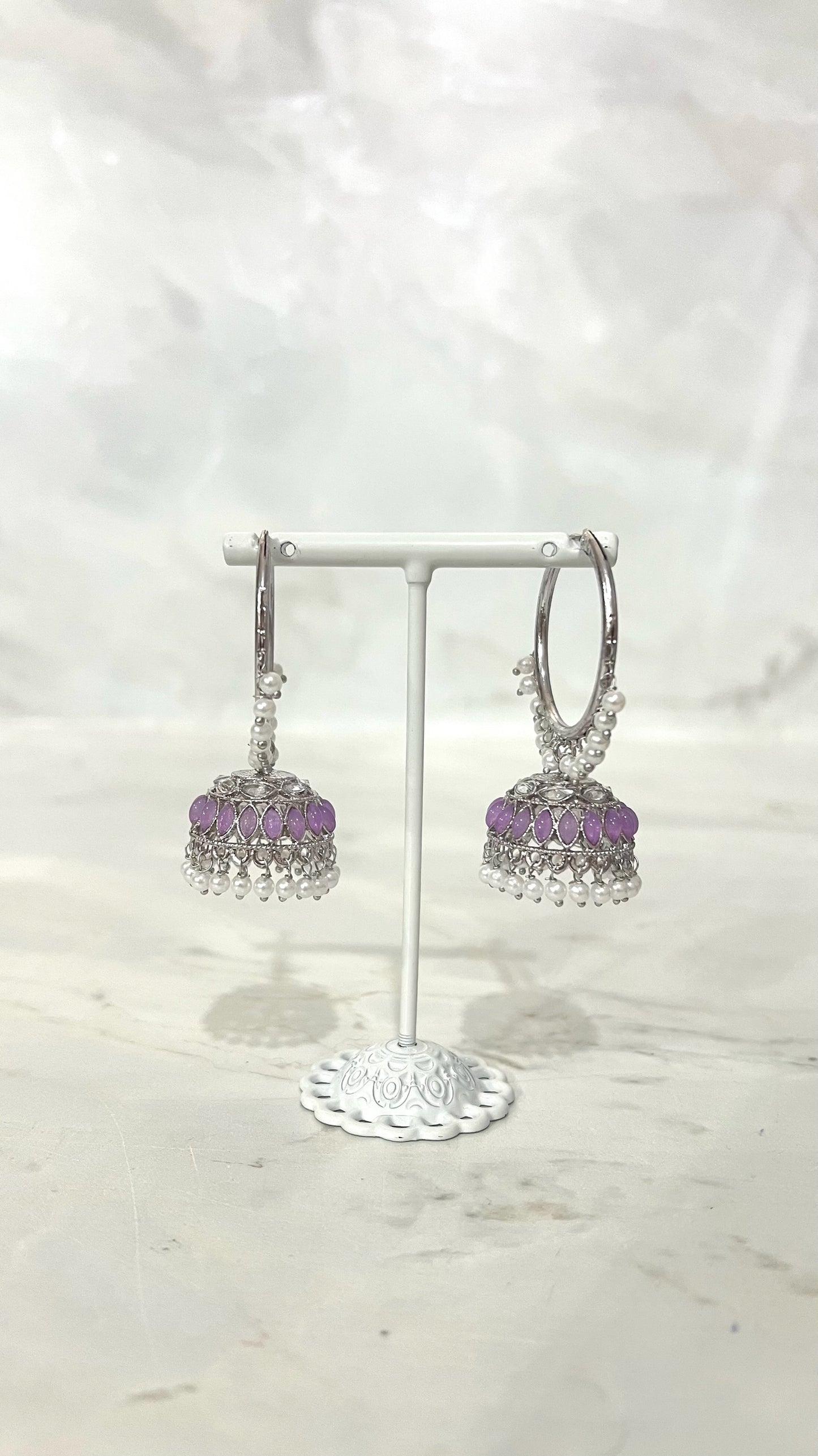 Silver Pearl Hooped Jhumkis