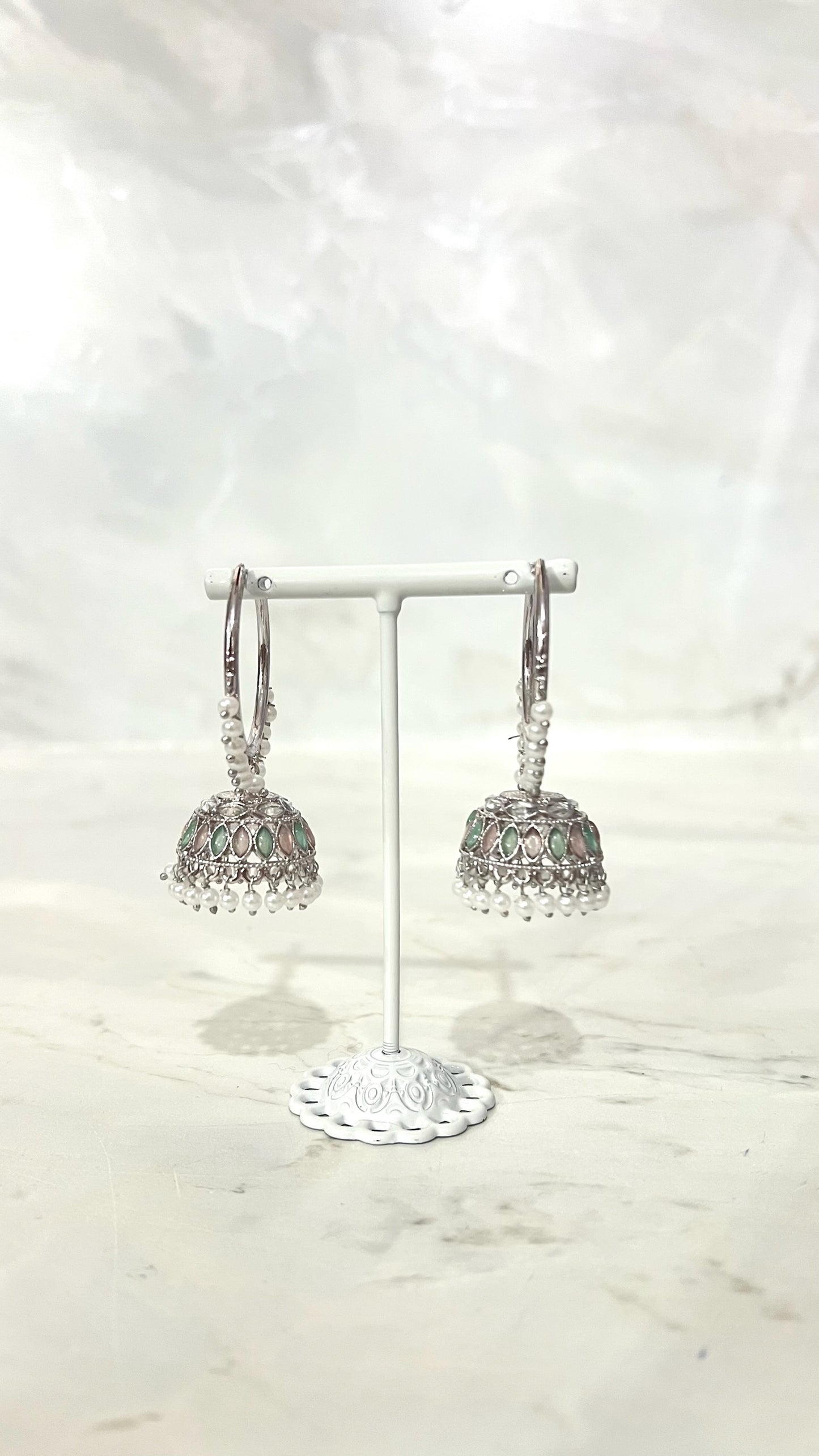 Silver Pearl Hooped Jhumkis