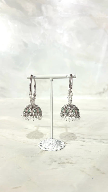 Silver Pearl Hooped Jhumkis