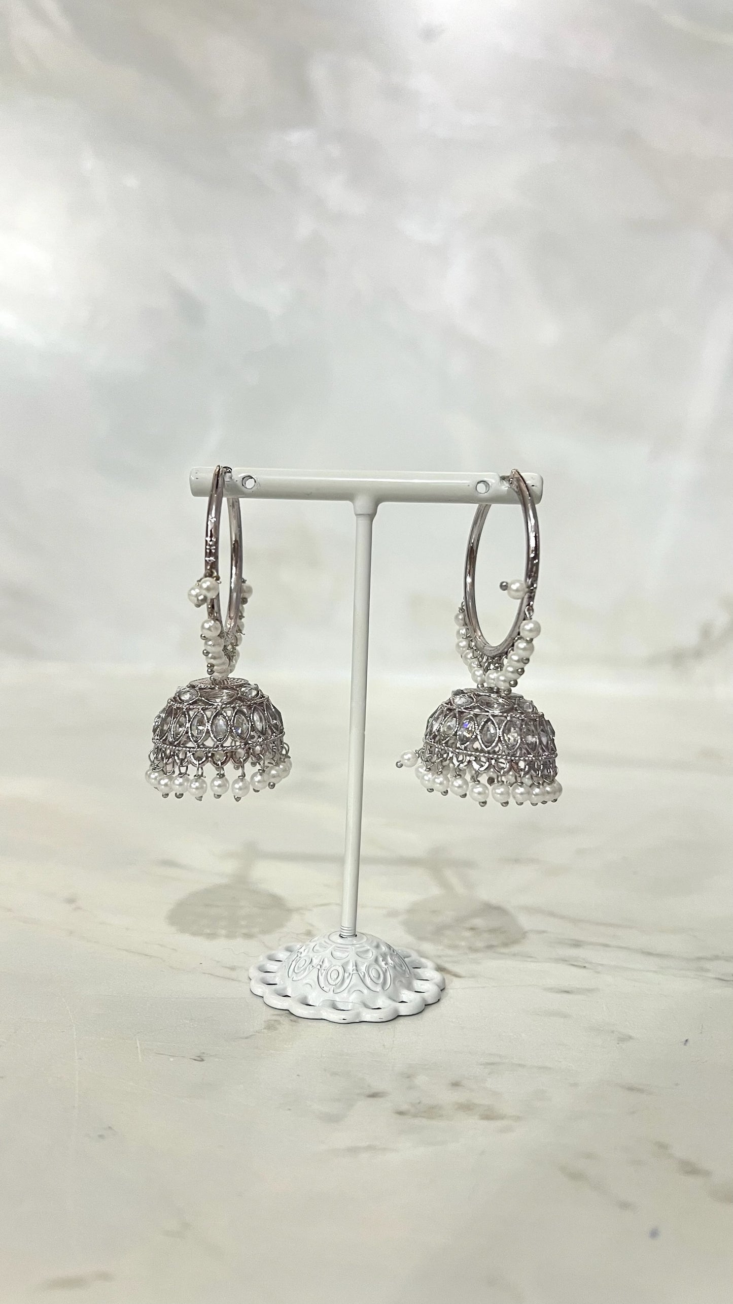 Silver Pearl Hooped Jhumkis