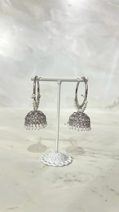 Silver Pearl Hooped Jhumkis