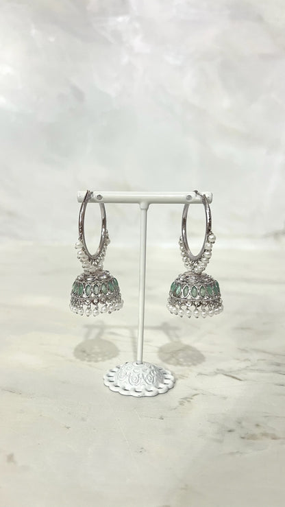 Silver Pearl Hooped Jhumkis