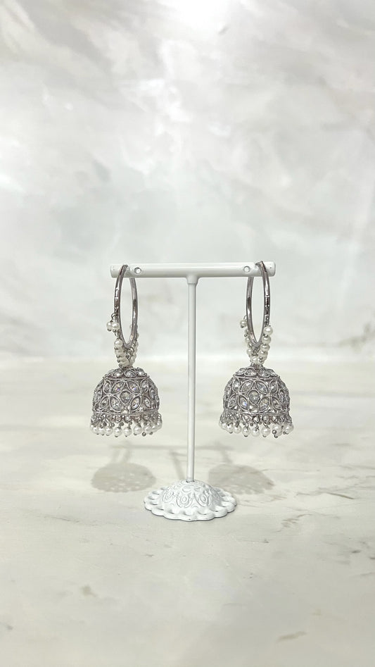 Silver Pearl Hooped Jhumkis