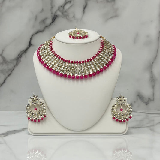 hema, necklace, tika and earring kundan set, indian desi jewellery set