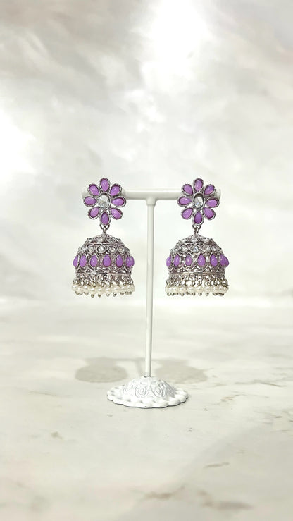 Flower Teardrop Silver Jhumkis