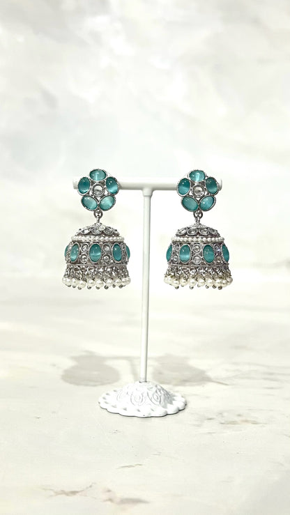 Round Silver Flower Jhumkis