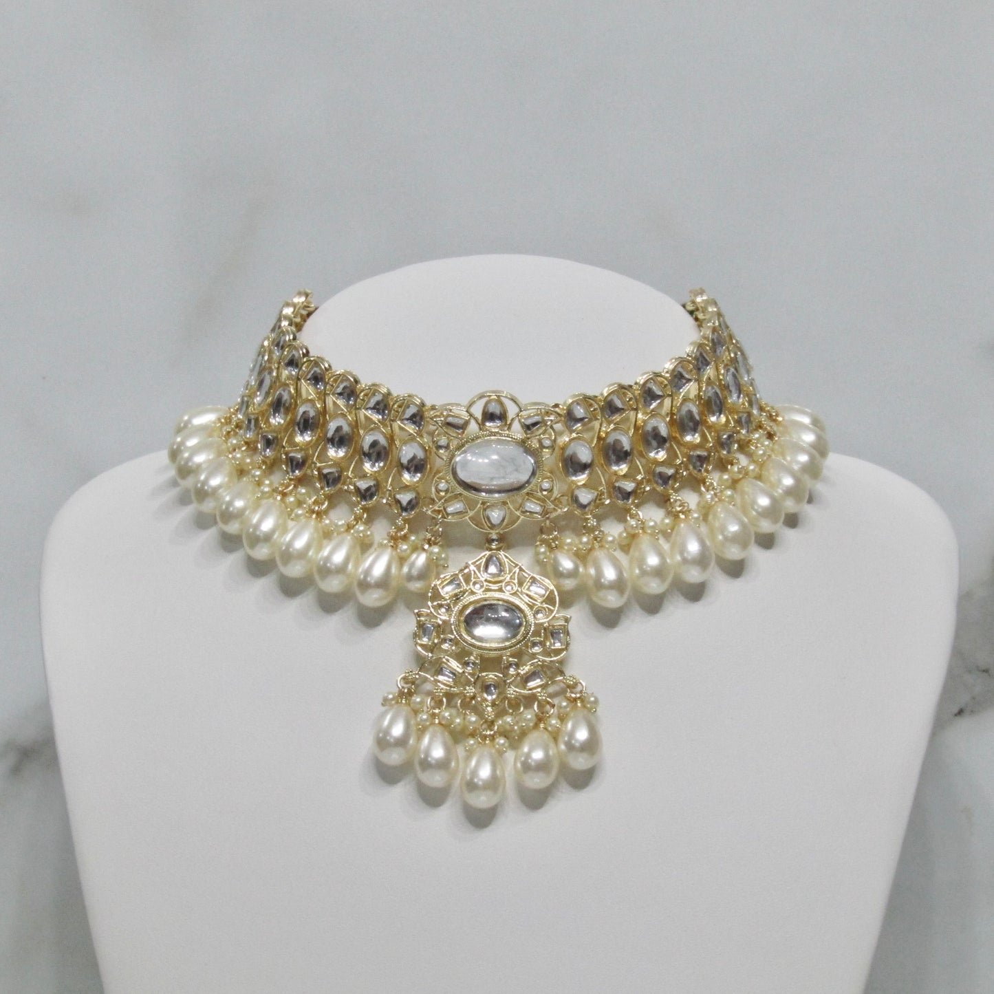 Pearl and Kundan Choker Set with Tikka