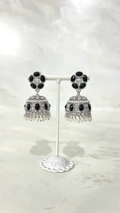 Round Silver Flower Jhumkis