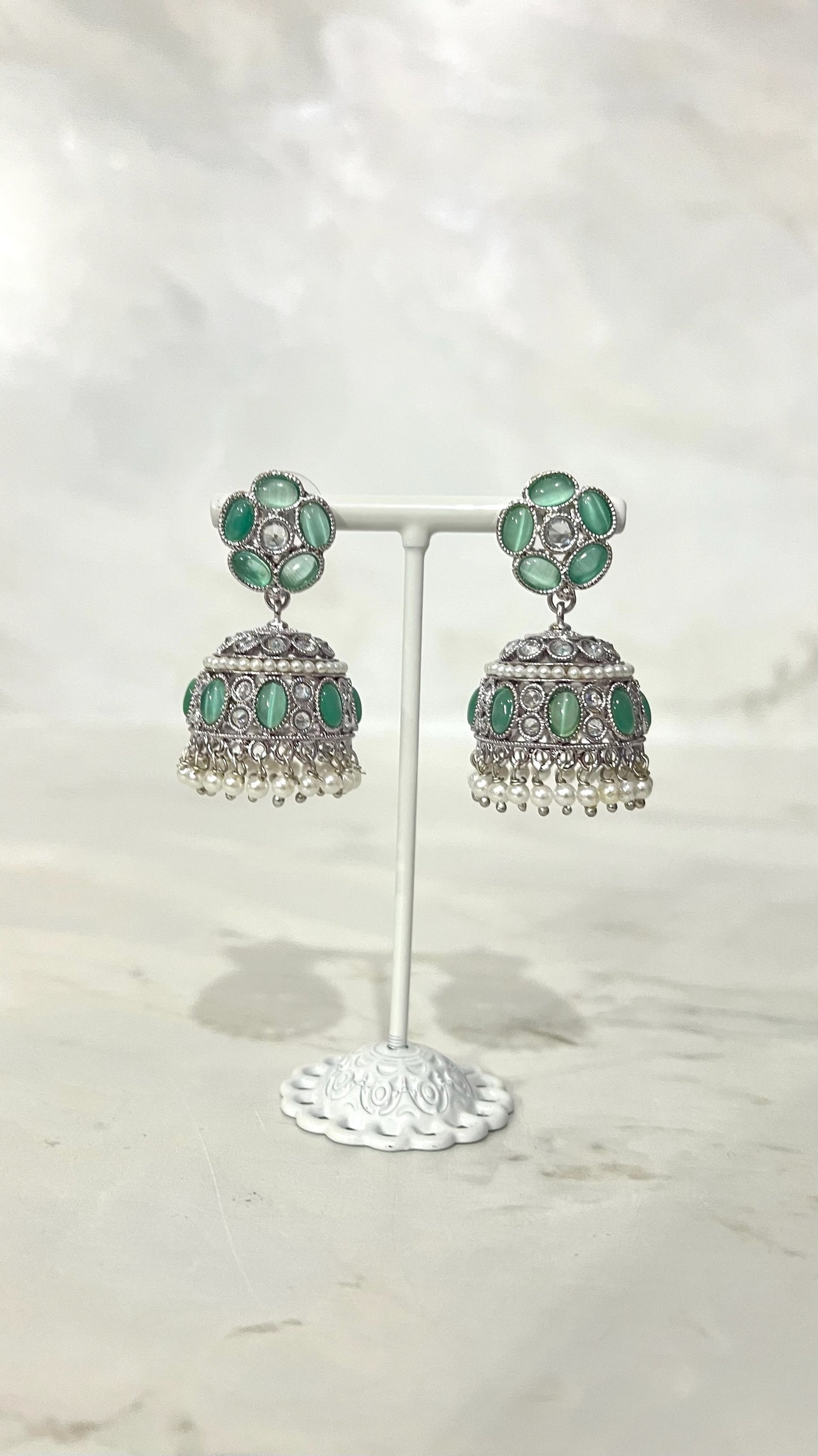 Round Silver Flower Jhumkis