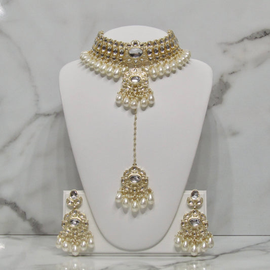 Pearl and Kundan Choker Set with Tikka