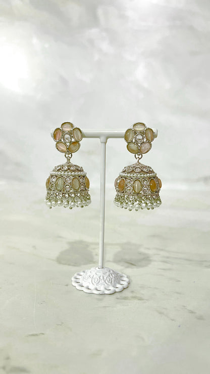 Round Silver Flower Jhumkis