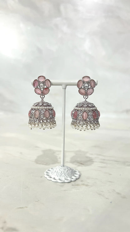 Round Silver Flower Jhumkis