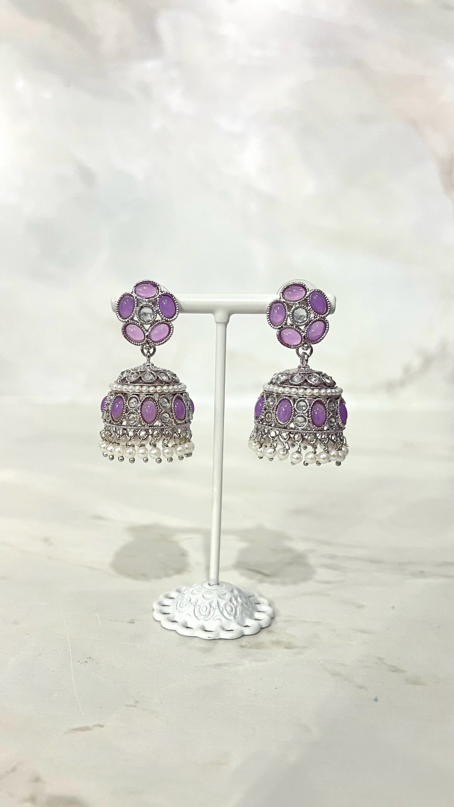 Round Silver Flower Jhumkis