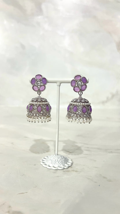 Round Silver Flower Jhumkis