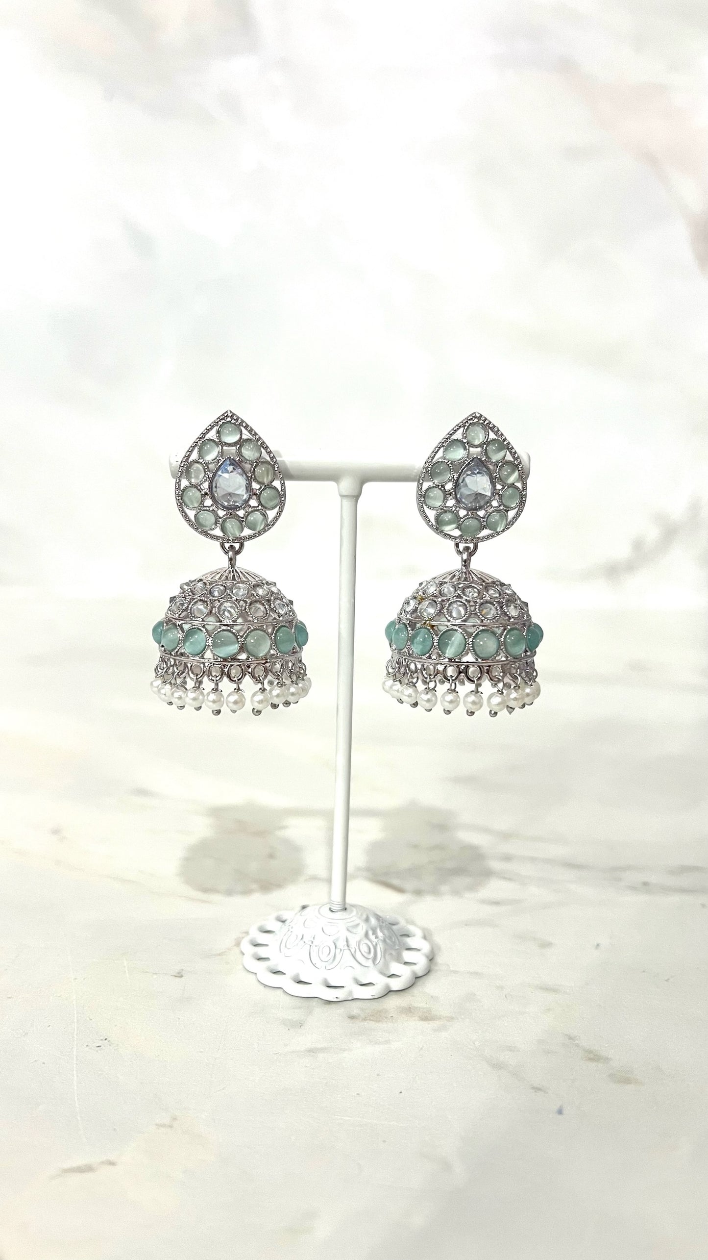Teardrop Silver Based Jhumkis